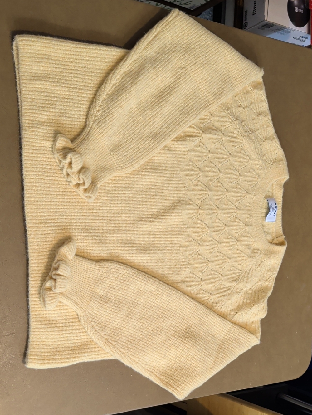 Old Navy Pale Yellow Ruffle Cuff Crewneck Sweater Xl Tall